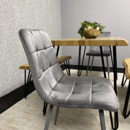 Kosy Koala Modern Dining Table Set With 2 Grey Velvet Chairs And 2 Benches Dining Room Furniture - thumbnail 4