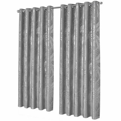 Leaf Sparkle Blackout Curtains In Silver, 167Cm X 137Cm