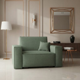 Upholstered Living Room Armchair Bed With Sleeping Function And Storage Wooden Legs 123X88X102Cm 80X196Cm Green - thumbnail 1