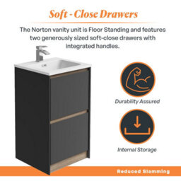 Plum&clay Norton Black & Oak Freestanding Vanity Unit & Basin Set Bathroom Furniture (W)500mm (H)855mm - thumbnail 3