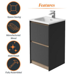 Plum&clay Norton Black & Oak Freestanding Vanity Unit & Basin Set Bathroom Furniture (W)500mm (H)855mm - thumbnail 5