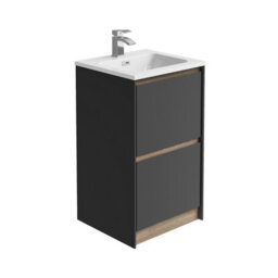 Plum&clay Norton Black & Oak Freestanding Vanity Unit & Basin Set Bathroom Furniture (W)500mm (H)855mm