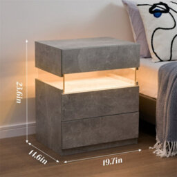 Abrihome Led Nightstands, Acrylic Board Led Bedside Tables For Bedroom End Table, With 3 Drawer Dresser, Gray - thumbnail 3