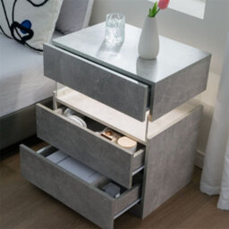 Abrihome Led Nightstands, Acrylic Board Led Bedside Tables For Bedroom End Table, With 3 Drawer Dresser, Gray - thumbnail 4