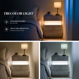 Abrihome Led Nightstands, Acrylic Board Led Bedside Tables For Bedroom End Table, With 3 Drawer Dresser, Gray - thumbnail 2