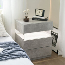 Abrihome Led Nightstands, Acrylic Board Led Bedside Tables For Bedroom End Table, With 3 Drawer Dresser, Gray - thumbnail 5