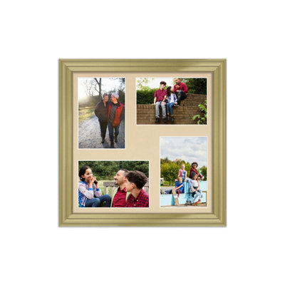 AK Frames 12X12 Gold Classic Multi Photo Frame With Ivory Mount - Holds 4 Apertures (4X) 6X4 Photos - image 1