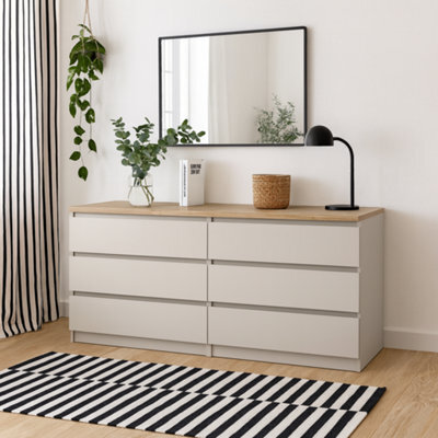 Wyld Haus Budapest Wide 6-Drawer Chest - Cream & Natural Oak Effect - image 1