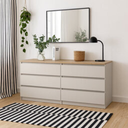 Wyld Haus Budapest Wide 6-Drawer Chest - Cream & Natural Oak Effect - thumbnail 1