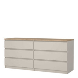 Wyld Haus Budapest Wide 6-Drawer Chest - Cream & Natural Oak Effect - thumbnail 4