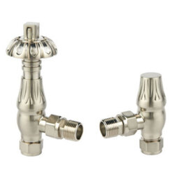 Plum&clay Pair Of Light Nickel Decorative Metal Head Angled Radiator Valves - thumbnail 1