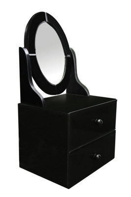 Orsina Black Glass 2 Drawer Dresser Unit, Black Chest Dresser, Bedroom Dresser With Drawers And Adjustable Mirror - image 1