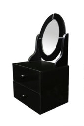 Orsina Black Glass 2 Drawer Dresser Unit, Black Chest Dresser, Bedroom Dresser With Drawers And Adjustable Mirror - thumbnail 2