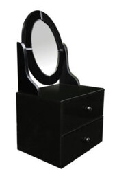 Orsina Black Glass 2 Drawer Dresser Unit, Black Chest Dresser, Bedroom Dresser With Drawers And Adjustable Mirror