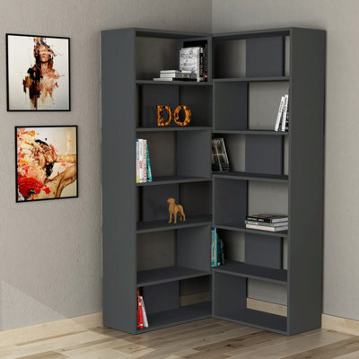 Decortie Molly Corner Bookcase 5 Tier Anthracite Grey Wall Mounted 178.6X93.6X29.6Cm - image 1