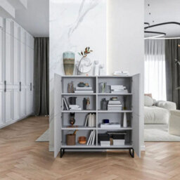 Heze Furniture Elpis Glamour Sideboard Push-To-Open Cabinet - White Matt / Black Frame - thumbnail 3