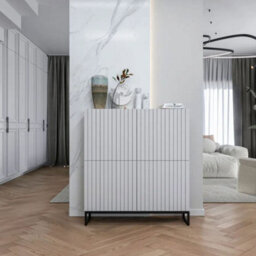 Heze Furniture Elpis Glamour Sideboard Push-To-Open Cabinet - White Matt / Black Frame - thumbnail 5