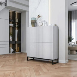 Heze Furniture Elpis Glamour Sideboard Push-To-Open Cabinet - White Matt / Black Frame - thumbnail 4