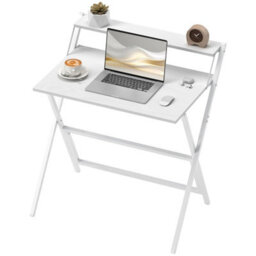 81.5W Small Folding Desk W/ Monitor Shelf 81.5 Cm Foldable Computer Desk, White - thumbnail 4