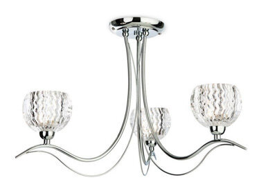 Luminosa Lighting Luminosa Blanche 3 Light Semi Flush Multi Arm Ceiling Light Chrome, Moulded Clear Glass, G9