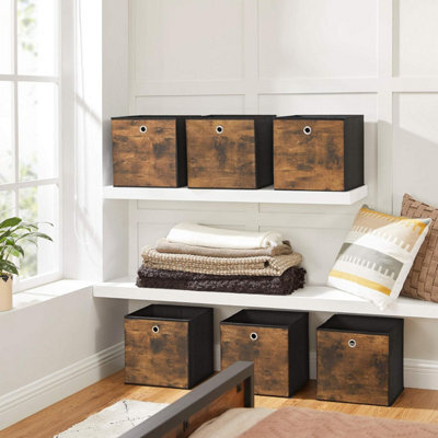 Basic Storage Collection, 6-Pack Fabric Boxes With Easy-Grip Design, Rustic Brown And Black - image 1