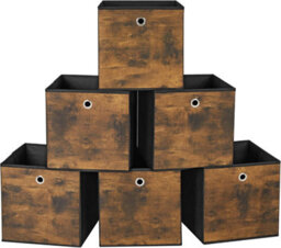 Basic Storage Collection, 6-Pack Fabric Boxes With Easy-Grip Design, Rustic Brown And Black - thumbnail 7