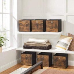 Basic Storage Collection, 6-Pack Fabric Boxes With Easy-Grip Design, Rustic Brown And Black - thumbnail 1