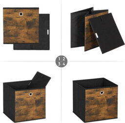 Basic Storage Collection, 6-Pack Fabric Boxes With Easy-Grip Design, Rustic Brown And Black - thumbnail 6