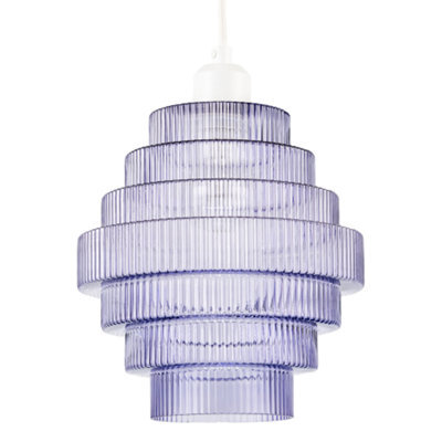 Happy Homewares Tiered Stepped Design Smoked Lavender Glass Pendant Ceiling Lamp Shade - image 1
