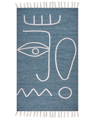 Wyld And Coco Handwoven Flat-Woven Area Rug Blue 80 X 150 Cm With Tassels - Boho Indoor And Covered Outdoor - image 1