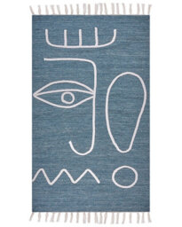 Wyld And Coco Handwoven Flat-Woven Area Rug Blue 80 X 150 Cm With Tassels - Boho Indoor And Covered Outdoor - thumbnail 1