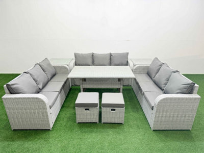 Fimous Pe Rattan Lounge Sofa Set Outdoor Garden Furniture Set Rectangular Dining Table 3 Seater Sofa 2 Stools 2 Side Table - image 1