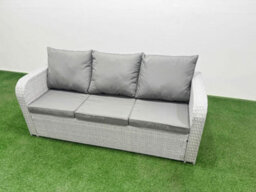 Fimous Pe Rattan Lounge Sofa Set Outdoor Garden Furniture Set Rectangular Dining Table 3 Seater Sofa 2 Stools 2 Side Table - thumbnail 4