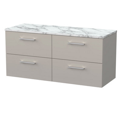 Balterley Pershall Contemporary Wall Hung 4 Drawer Vanity Unit With Laminate Worktop, 1200mm, Pebble Grey - image 1