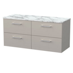 Balterley Pershall Contemporary Wall Hung 4 Drawer Vanity Unit With Laminate Worktop, 1200mm, Pebble Grey - thumbnail 1