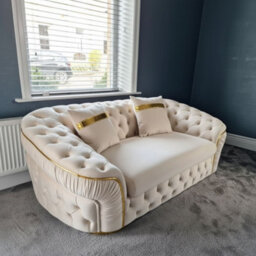 Stratus Interiors Ambassador Sofa Chesterfield Toronto Metal Trim Fabric - Frill Design - 3 And 2 Seater Set - Silver Trim - thumbnail 4