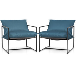 Costway Sling Accent Chairs Set Of 2 Outdoor Modern Metal Framed Armchairs - thumbnail 2