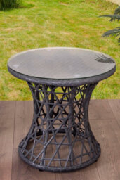 Sh&g Rattan Side Table - For 360 Papasan Moon Chairs - Grey Rattan With Glass Top - Indoor & Outdoor - Signature Homes And Gardens - thumbnail 3