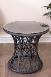 Sh&g Rattan Side Table - For 360 Papasan Moon Chairs - Grey Rattan With Glass Top - Indoor & Outdoor - Signature Homes And Gardens - thumbnail 8