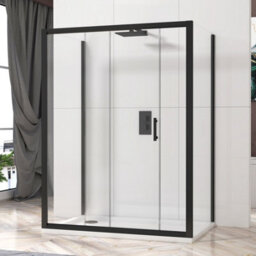 Royal Bathrooms Milan 1000 X 800mm Matt Black 3-Sided Sliding Door Shower Enclosure Rectangular With Side Panels 6mm Glass Screen - thumbnail 4