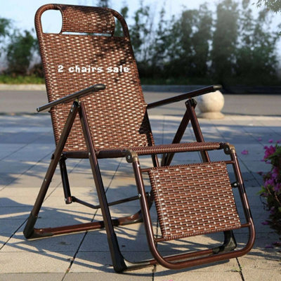 2 X Folding Rattan Sun Recliner Weatherproof Garden Patio Wicker Chair - image 1