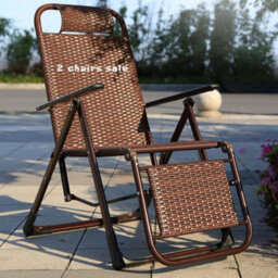 2 X Folding Rattan Sun Recliner Weatherproof Garden Patio Wicker Chair - thumbnail 1