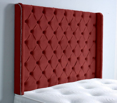 "Adore Designs Chesterfield Winged Plush Velvet 4Ft6 Double 36"" Headboard - Burgundy"