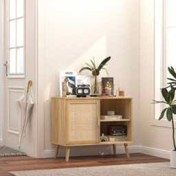 Home Source Astbury 1 Rattan Door Compact Open Shelving Sideboard Cabinet Storage Unit