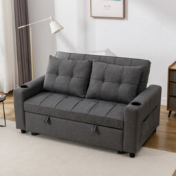 More4Homes Hudson 2-Seater Sofa Bed Linen Fabric With Cup Holders Grey