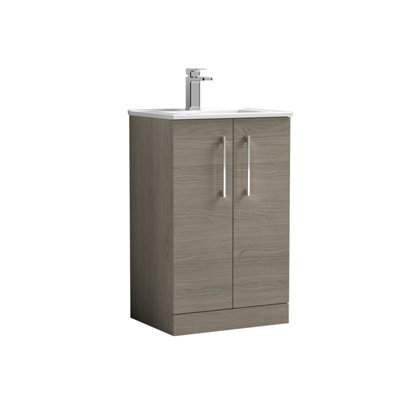 Balterley  Modern Bathroom 2 Soft Close Door & Minimalist Floor Standing Vanity Unit Basin, Solace Oak, 345mm - image 1