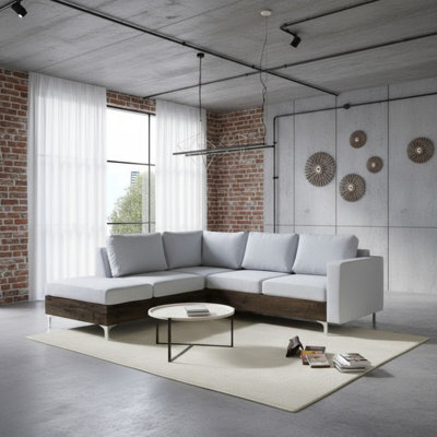 Orlando Wood Corner Sofa Hr Foam Polyurethane Wave Springs Metal Legs Wooden Frame 235X212X85Cm Light Grey And Monastery Left - image 1
