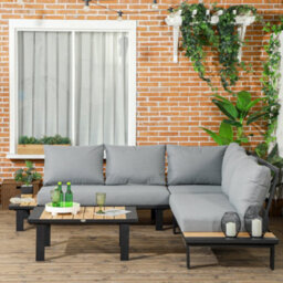 Wyld Haus Lehak 5-Seater L-Shaped Aluminium Garden Sofa Set With Coffee Table And Built-In Side Tables - thumbnail 3