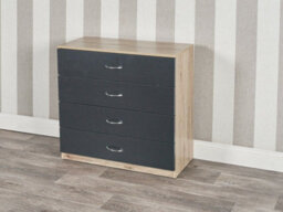 Urbnliving Height 73Cm 4 Drawer Wooden Bedroom Chest Cabinet Modern Oak Carcass And Black Drawers Wide Storage Cupboard Closet