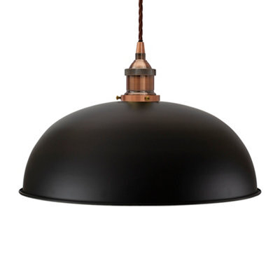 Matt Black Worcester Painted Dome Pendant Light With Antique Copper Lamp Holder And Brown Twisted Cable - Se Home - image 1